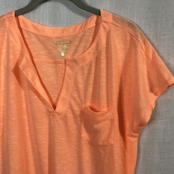 LILLY PULITZER Luxletic Tee Women Small V Neck Performance Activewear Top Coral - Picture 5 of 10